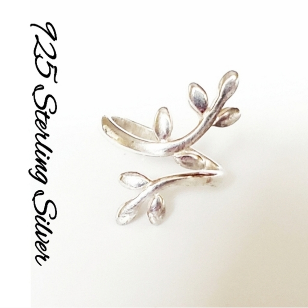 925 Sz 9 Bypass Leaves Design Ring Sterling Silver